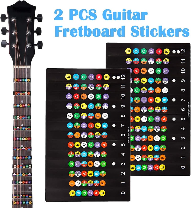 Junlego Guitar Fretboard Stickers, with Guitar Chord Chart,Color Coded Note Decals Guitar Tools for Learner Practice Fit 6 Strings Guitar (2*Stickers+1*Chords Map+6*Picks) - Image 2